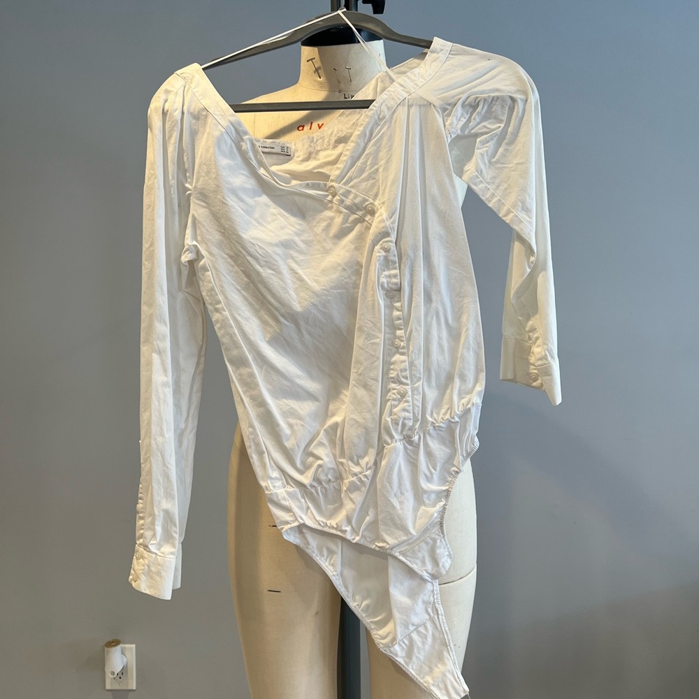 Zara White Asymmetrical Bodysuit